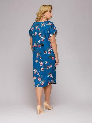 Платье-рубашка цвета морской волны с принтом и короткими рукавами