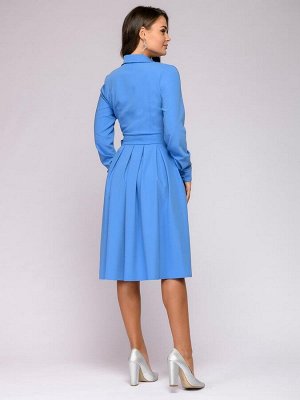 Платье голубое длины миди с отложным воротником