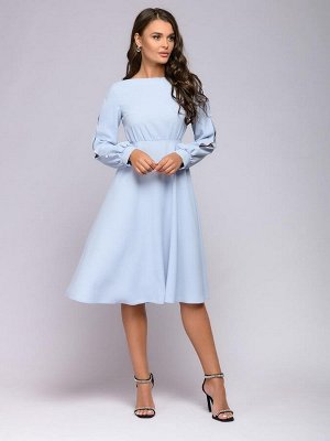 Платье серо-голубое с завышенной талией и оригинальными рукавами