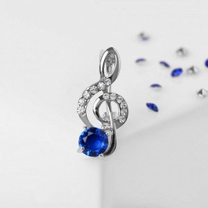 Брошь "Скрипичный ключ" мини, вдохновение, цвет бело-синий в серебре