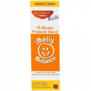 Bioray, Kids, NDF Belly Balance, пробиотическая смесь из 11 штаммов с ягодным вкусом, 60 мл (2 жидких унции)