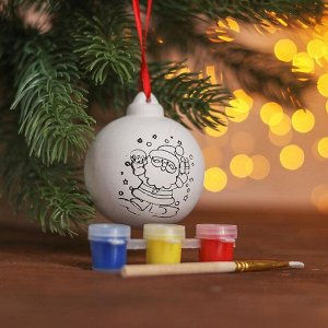 Новогодний шар под раскраску "Время подарков" с подвесом, краска 3 цв по 2 мл, кисть