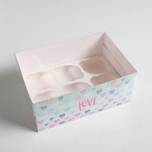 Коробка на 6 капкейков Love, 23 х 16 х 10 см