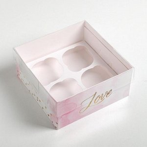 Коробка на 4 капкейка Love, 16 ? 16 ? 7.5 см