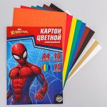 Картон цветной немелованный «Супергерой», А4, 10 л., 10 цв., Человек-паук, 220 г/м2