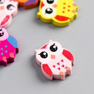 Бусины для творчества дерево «Яркие совы», набор 15 шт., 2.1x1.8x0.5 см