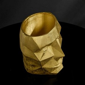 Кашпо золотое полигональное из гипса «Голова», 11 х 13 см