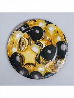 Тарелка бумага черное золото шары набор 10 шт 18 см