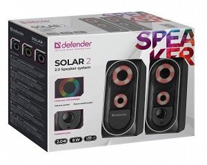 Акустическая 2.0 сист Defender Solar 2, черный, 8Вт, подсветка, питание от USB, 65402