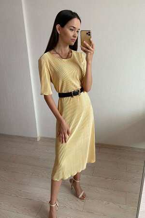 S1828 Платье из гофре шёлка Армани лимонное