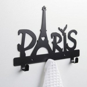 Вешалка интерьерная настенная на 3 крючка «Париж», цвет чёрный