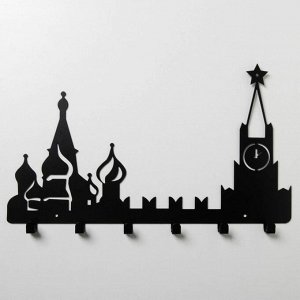 Вешалка интерьерная настенная на 6 крючков «Москва», цвет чёрный