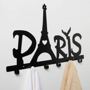 Вешалка интерьерная настенная на 6 крючков «Париж», цвет чёрный