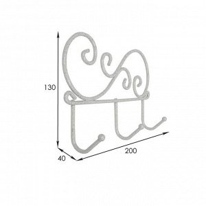 Вешалка настенная на 3 крючка «Кружева-3», 20?4?13 см, цвет белое серебро
