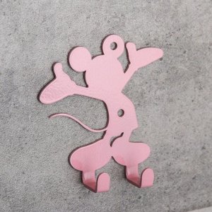 Вешалка интерьерная настенная на 2 крючка «Микки», детская, цвет розовый
