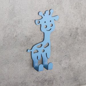 Вешалка интерьерная настенная на 2 крючка «Жираф», детская, цвет голубой