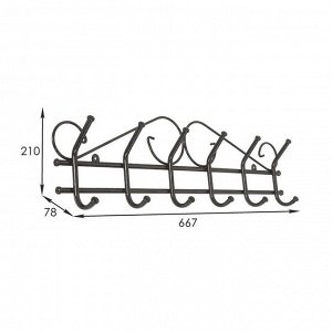 Вешалка настенная на 6 крючков «Ажур», 66,7?21?7,8 см, медный антик