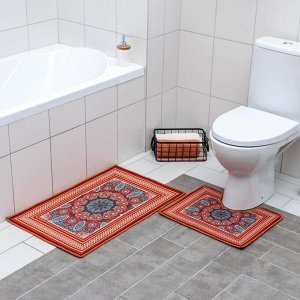 Набор ковриков для ванной и туалета Доляна «Геомертик», 2 шт: 50x78 см, 40x50 см, цвет серый