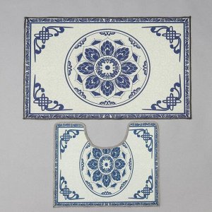 Набор ковриков для ванной и туалета Доляна «Адиса», 2 шт: 50x78 см, 40x50 см, цвет синий