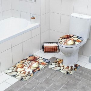 Набор ковриков для ванны и туалета Доляна «Ракушки», 3 шт: 37x45, 37x45, 45x75 см