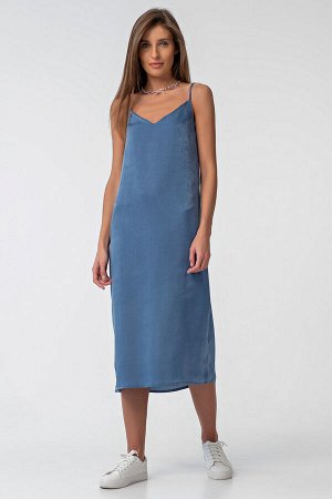 FLY Платье-комбинация шелковое миди на подкладке индиго