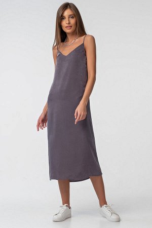 Платье-комбинация шелковое миди на подкладке серое