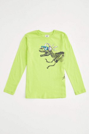 Легкая футболка с длинными рукавами с круглым вырезом и принтом динозавров для мальчиков