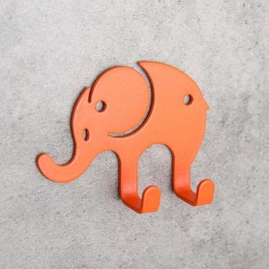 Вешалка интерьерная на 2 крючка «Слон», детская, цвет оранжевый