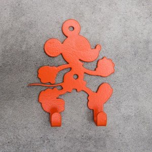 Вешалка интерьерная настенная на 2 крючка «Бегущий Микки», детская, цвет оранжевый
