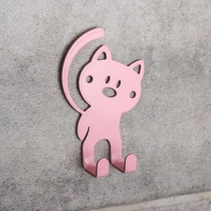 Вешалка интерьерная настенная на 2 крючка «Котёнок», детская, цвет розовый