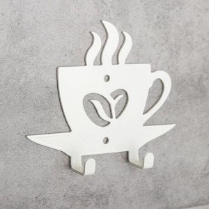Вешалка интерьерная настенная на 2 крючка «Кофе», для кухни, цвет молочный