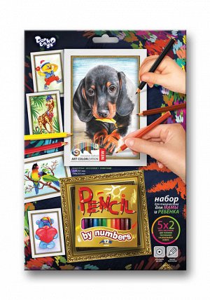 Набор для творчества раскраска карандашами по номерам «Pencil by number», Собака