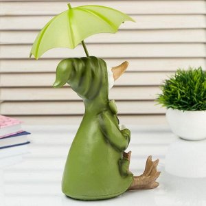 Сувенир полистоун "Утёнок в зелёном дождевике под зонтом" 20х14,5х12,5 см