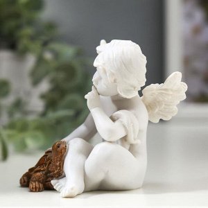 Сувенир полистоун "Белоснежный ангел с цветной черепашкой" 6,8х6,5х6 см