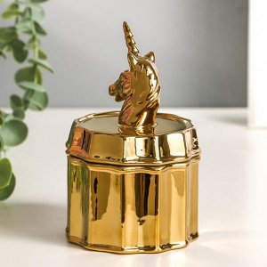 Шкатулка керамика "Золотой единорог" 12,5х8х8 см
