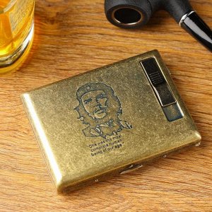 Портсигар с электронной зажигалкой "Чегевара", от USB, золотой, 14х13.5 см