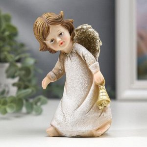 Сувенир полистоун "Ангел в бежевом платье с золотым колокольчиком" 12х7х7,5 см