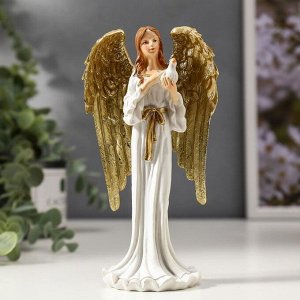 Сувенир полистоун "Девушка ангел-хранитель с голубем, с золотыми крыльями" 16х8х5 см