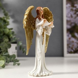 Сувенир полистоун "Девушка ангел-хранитель с золотыми крыльями, в белом платье" 16х8х5 см