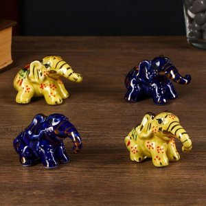 Сувенир керамика "Слоны в красочных попонах" набор 2 шт МИКС 4,4х3,5х7 см