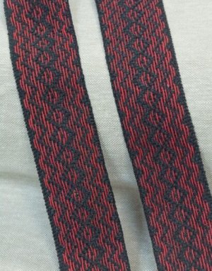 Лента тканая (для поясов 48мм) Красный орнамент на черно-сером