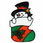 Наклейка на стекло &quot;Снеговик в новогоднем носке&quot;