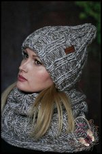 Вязаный комплект объёмный Будёновка(зима) (какао меланж)