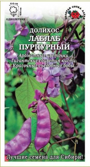 Цветы Долихос Лаблаб пурпурный ЦВ/П (Сотка) 0,7гр лиана (гиацинтовые бобы) однолетник до 4м