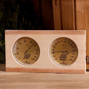Термогигрометр для бани и сауны деревянный, два циферблата, 13.5x25.5 см