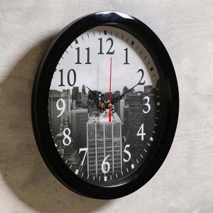 Часы настенные "Город", чёрный обод, 28х28 см