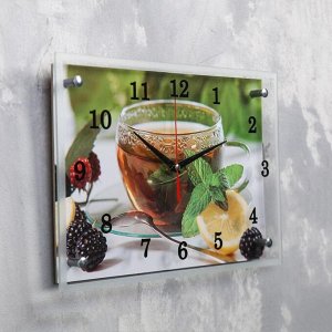 Часы настенные прямоугольные "Чай с лимоном и ежевикой", 25х35 см