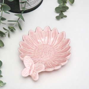 Подсвечник керамика 1 свеча "Гербера с бабочкой" розовый 4х11,5х10 см