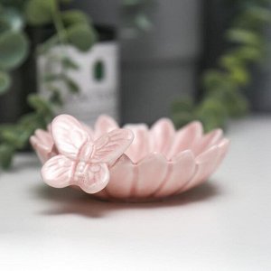 Подсвечник керамика 1 свеча "Гербера с бабочкой" розовый 4х11,5х10 см