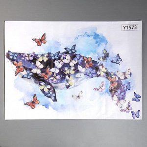 Наклейка пластик интерьерная "Кит с бабочками" 50х70 см